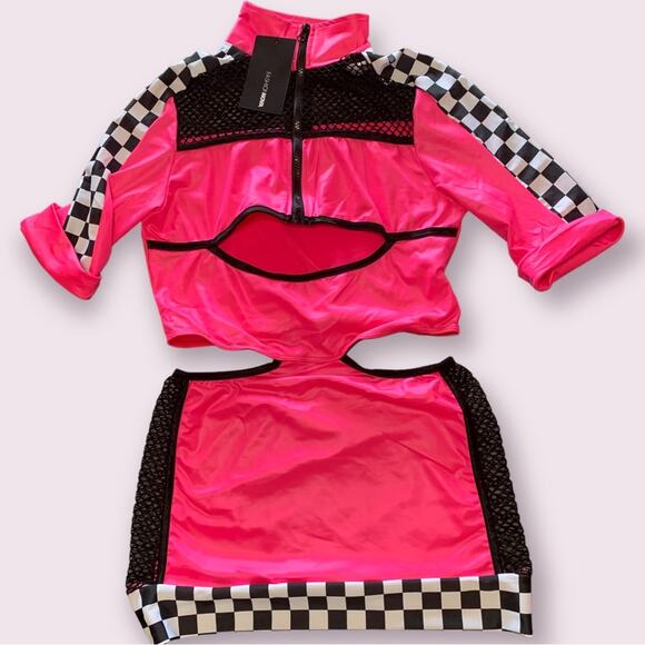 Checkered Mini Dress Fashion Nova The Finish Line Costume Pink Racer Girl Large - Picture 4 of 12